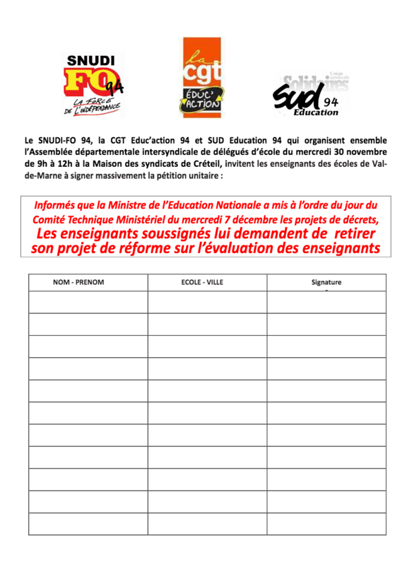 pétition à imprimer, faire signer et retourner au syndicat pétition à imprimer, faire signer et retourner au syndicat