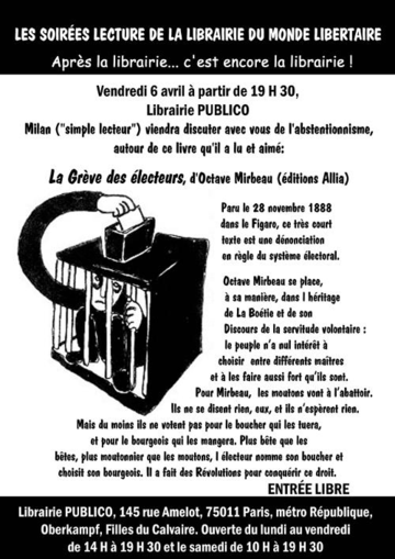 La grève des électeurs, à partir de 19 heures 30 à la librairie du Monde libertaire
