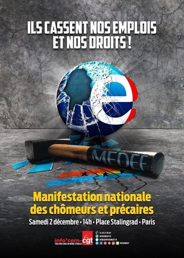Les CHÔMEURS descendent dans la rue SAMEDI 2 décembre 2017 à PARIS