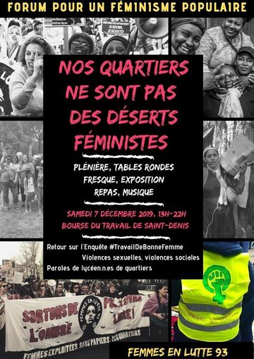 Programme du Forum pour un féminisme populaire, samedi 7 décembre 2019, Saint-Denis