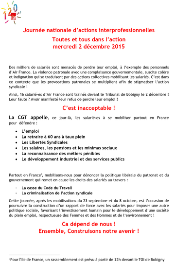 - Appel confédéral pour le décembre